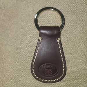 Dooney And Bourke Leather DB Key Fob Purse Charm Chocolate Brown Cream Stitching